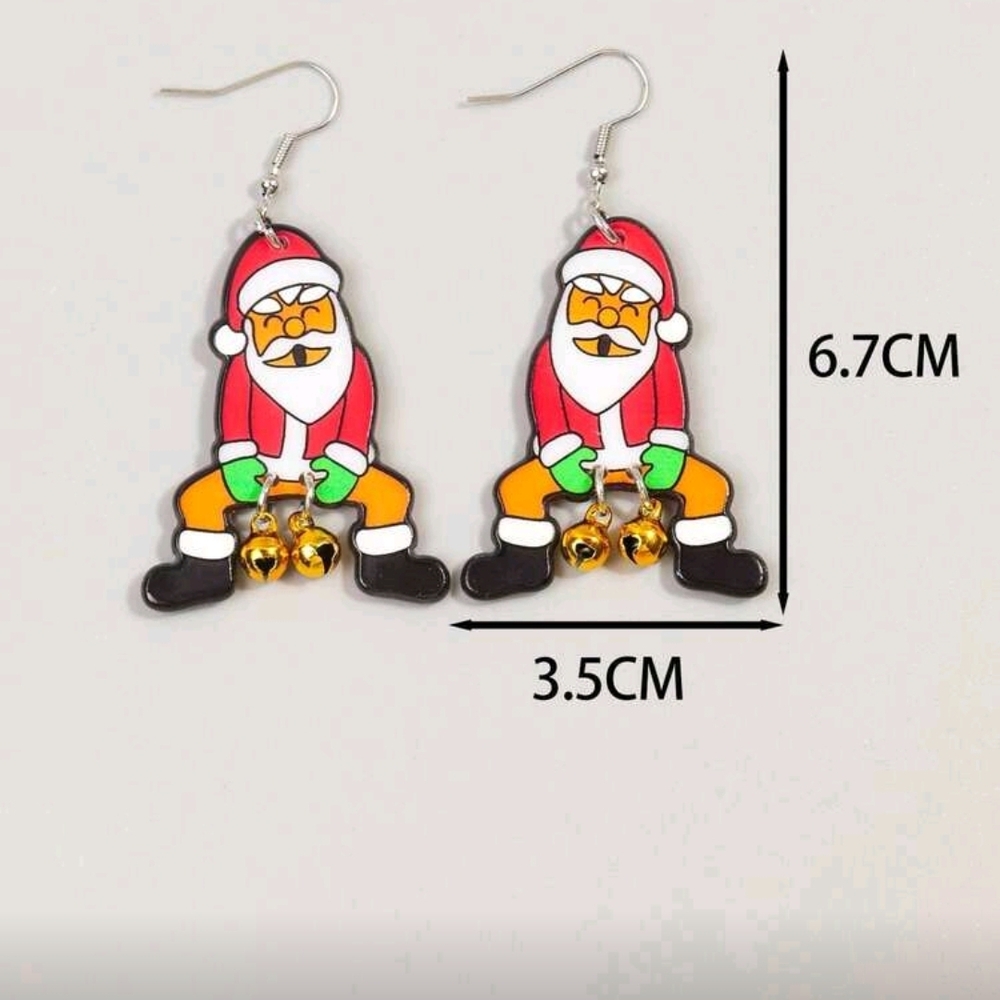 Festive Santa Earrings with Bells - Picture 2 of 6